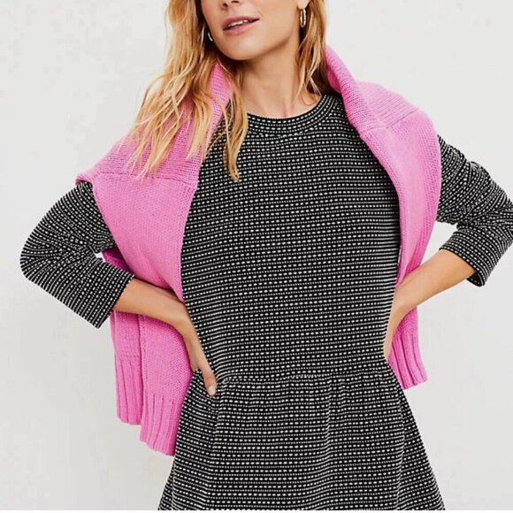 LOFT Textured Swing Dress 3/4 Sleeve Back Buttons Large P - Picture 2 of 16